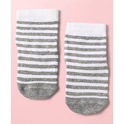 Cute Walk by Babyhug Knit Ankle Length Antibacterial Socks With Stripes Pack Of 3 - Light Blue Black & Grey