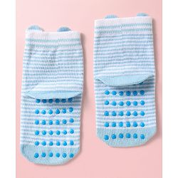 Cute Walk by Babyhug Knit Ankle Length Antibacterial Socks With Stripes Pack Of 3 - Light Blue Black & Grey