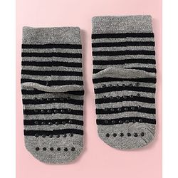 Cute Walk by Babyhug Knit Ankle Length Antibacterial Socks With Stripes Pack Of 3 - Light Blue Black & Grey