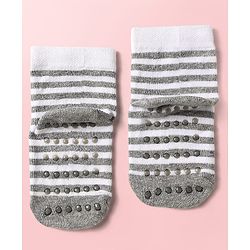 Cute Walk by Babyhug Knit Ankle Length Antibacterial Socks With Stripes Pack Of 3 - Light Blue Black & Grey
