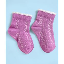 Cute Walk by Babyhug Knit Antibacterial Ankle Length Socks With Stripes & Floral Design Pack Of 3 - Pink Purple & White