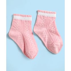 Cute Walk by Babyhug Knit Antibacterial Ankle Length Socks With Stripes & Floral Design Pack Of 3 - Pink Purple & White