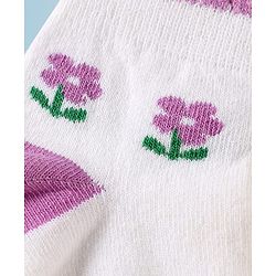 Cute Walk by Babyhug Knit Antibacterial Ankle Length Socks With Stripes & Floral Design Pack Of 3 - Pink Purple & White