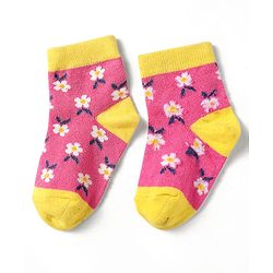 Cute Walk by Babyhug Knit Antibacterial Ankle Length Socks With Polka Dots & Floral Design Pack Of 3 - Pink & Black