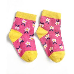 Cute Walk by Babyhug Knit Antibacterial Ankle Length Socks With Polka Dots & Floral Design Pack Of 3 - Pink & Black