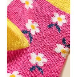 Cute Walk by Babyhug Knit Antibacterial Ankle Length Socks With Polka Dots & Floral Design Pack Of 3 - Pink & Black