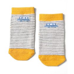 Cute Walk by Babyhug Knit Antibacterial Ankle Length Socks With Stripes & Vehicle Design Pack Of 3 - Light Blue Grey & Yellow
