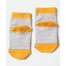 Cute Walk by Babyhug Knit Antibacterial Ankle Length Socks With Stripes & Vehicle Design Pack Of 3 - Light Blue Grey & Yellow