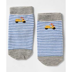Cute Walk by Babyhug Knit Antibacterial Ankle Length Socks With Stripes & Vehicle Design Pack Of 3 - Light Blue Grey & Yellow
