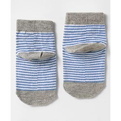 Cute Walk by Babyhug Knit Antibacterial Ankle Length Socks With Stripes & Vehicle Design Pack Of 3 - Light Blue Grey & Yellow
