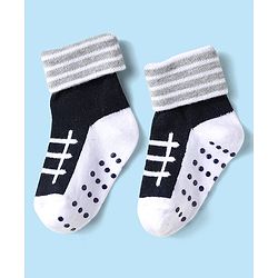 Cute Walk by Babyhug Knit Antibacterial Ankle Length Anti Skid Socks With Stripes Pack Of 3 - Black & White