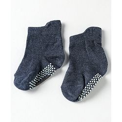 Cute Walk by Babyhug Knit Antibacterial Ankle Length Anti Skid Socks With Stripes Pack Of 3 - Black & Light Blue