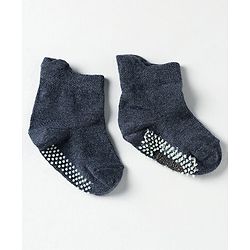 Cute Walk by Babyhug Knit Antibacterial Ankle Length Anti Skid Socks With Stripes Pack Of 3 - Black & Light Blue