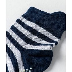 Cute Walk by Babyhug Knit Antibacterial Ankle Length Anti Skid Socks With Stripes Pack Of 3 - Black & Light Blue