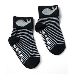Cute Walk by Babyhug Knit Antibacterial Ankle Length Anti Skid Socks With Stripes Pack Of 3 - Black Light Blue & Grey