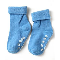 Cute Walk by Babyhug Knit Antibacterial Ankle Length Anti Skid Socks With Stripes Pack Of 3 - Black Light Blue & Grey