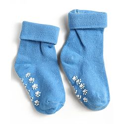 Cute Walk by Babyhug Knit Antibacterial Ankle Length Anti Skid Socks With Stripes Pack Of 3 - Black Light Blue & Grey