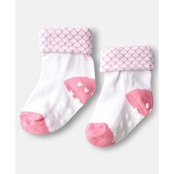 Cute Walk by Babyhug Ankle Length Anti Bacterial Anti Skid Socks with Stripes Pack of 3 - Pink & White