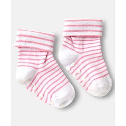 Cute Walk by Babyhug Ankle Length Anti Bacterial Anti Skid Socks with Stripes Pack of 3 - Pink & White