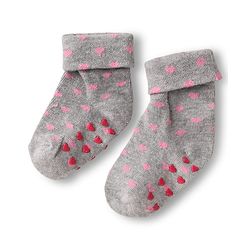 Cute Walk by Babyhug Ankle Length Anti Bacterial Anti Skid Socks with Heart Deign & Stripes Pack of 3 - Grey & White