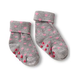 Cute Walk by Babyhug Ankle Length Anti Bacterial Anti Skid Socks with Heart Deign & Stripes Pack of 3 - Grey & White