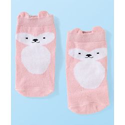 Cute Walk by Babyhug Knit Ankle Length Anti Bacterial Anti Skid Socks with Animal Design Pack of 3 - Grey Pink & Cream