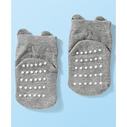 Cute Walk by Babyhug Knit Ankle Length Anti Bacterial Anti Skid Socks with Animal Design Pack of 3 - Grey Pink & Cream