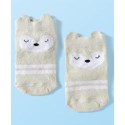 Cute Walk by Babyhug Knit Ankle Length Anti Bacterial Anti Skid Socks with Animal Design Pack of 3 - Grey Pink & Cream
