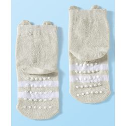Cute Walk by Babyhug Knit Ankle Length Anti Bacterial Anti Skid Socks with Animal Design Pack of 3 - Grey Pink & Cream