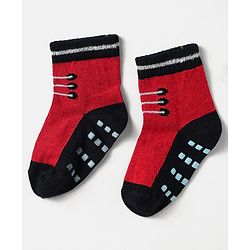 Cute Walk by Babyhug Knit Antibacterial Ankle Length Anti Skid Socks With Shoes Design Pack Of 3 - Red White & Cream