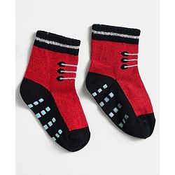 Cute Walk by Babyhug Knit Antibacterial Ankle Length Anti Skid Socks With Shoes Design Pack Of 3 - Red White & Cream