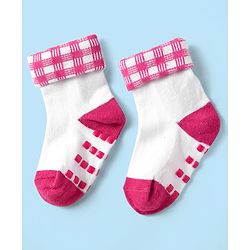 Cute Walk by Babyhug Knit Antibacterial Ankle Length Anti Skid Socks With Polka Dots & Tropical Theme Design Pack Of 3 - White & Red