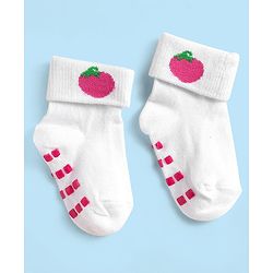 Cute Walk by Babyhug Knit Antibacterial Ankle Length Anti Skid Socks With Polka Dots & Tropical Theme Design Pack Of 3 - White & Red