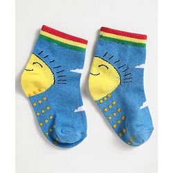 Cute Walk by Babyhug Knit Antibacterial Ankle Length Anti Skid Socks With Sun Design Pack Of 3 - Red Blue & Light Blue
