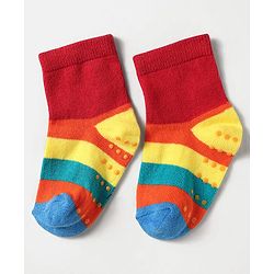 Cute Walk by Babyhug Knit Antibacterial Ankle Length Anti Skid Socks With Sun Design Pack Of 3 - Red Blue & Light Blue
