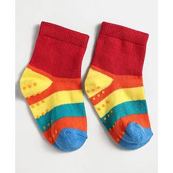 Cute Walk by Babyhug Knit Antibacterial Ankle Length Anti Skid Socks With Sun Design Pack Of 3 - Red Blue & Light Blue