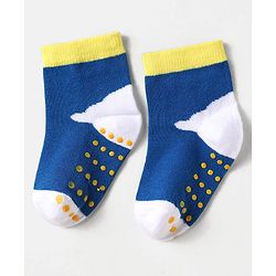 Cute Walk by Babyhug Knit Antibacterial Ankle Length Anti Skid Socks With Sun Design Pack Of 3 - Red Blue & Light Blue