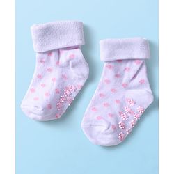 Cutewalk by Babyhug Ankle Length Anti-Bacterial Anti Skid Socks with Stripes & Heart Design Pack of 3 - Pink & White