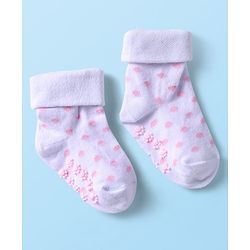 Cutewalk by Babyhug Ankle Length Anti-Bacterial Anti Skid Socks with Stripes & Heart Design Pack of 3 - Pink & White