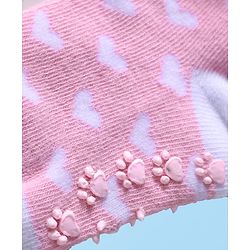 Cutewalk by Babyhug Ankle Length Anti-Bacterial Anti Skid Socks with Stripes & Heart Design Pack of 3 - Pink & White