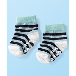 Cute Walk by Babyhug Knit Ankle Length Anti Bacterial Anti Skid Socks with Animal Design Pack of 3 - Grey Light Blue & Cream