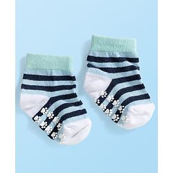 Cute Walk by Babyhug Knit Ankle Length Anti Bacterial Anti Skid Socks with Animal Design Pack of 3 - Grey Light Blue & Cream