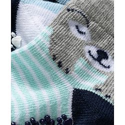 Cute Walk by Babyhug Knit Ankle Length Anti Bacterial Anti Skid Socks with Animal Design Pack of 3 - Grey Light Blue & Cream