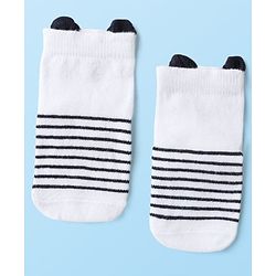 Cute Walk by Babyhug Knit Ankle Length Anti Bacterial Anti Skid Socks with Polka Dot Design & Stripes Pack of 3 - Yellow Mint & White