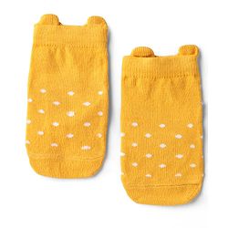 Cute Walk by Babyhug Knit Ankle Length Anti Bacterial Anti Skid Socks with Polka Dot Design & Stripes Pack of 3 - Yellow Mint & White