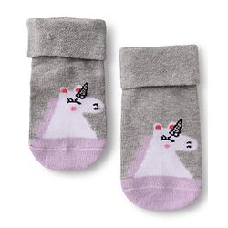 Cute Walk by Babyhug Ankle Length Anti Bacterial Anti Skid Striped Socks with Rainbow & Unicorn Design Pack of 3 - Pink Grey & White