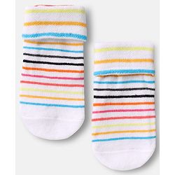 Cute Walk by Babyhug Ankle Length Anti Bacterial Anti Skid Striped Socks with Rainbow & Unicorn Design Pack of 3 - Pink Grey & White