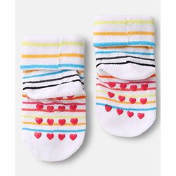 Cute Walk by Babyhug Ankle Length Anti Bacterial Anti Skid Striped Socks with Rainbow & Unicorn Design Pack of 3 - Pink Grey & White
