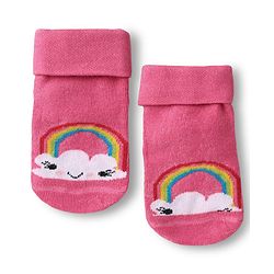 Cute Walk by Babyhug Ankle Length Anti Bacterial Anti Skid Striped Socks with Rainbow & Unicorn Design Pack of 3 - Pink Grey & White