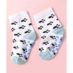 Cute Walk By Babyhug Knit Ankle Length Antibacterial Anti Skid Socks with Stripes & Paw Design Pack of 3 - Light Blue & White